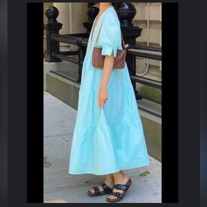 Zara• aqua blue button down cotton poplin dress